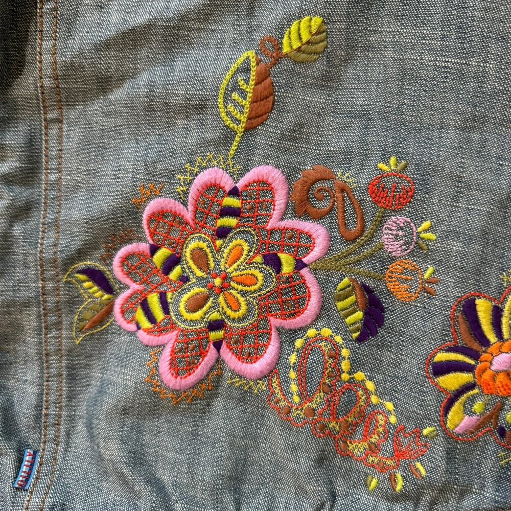 Oilily Y2K Denim Cargo Patchwork Button Down Artsy Fairy Skirt Floral Whimsy 6 - Picture 8 of 11